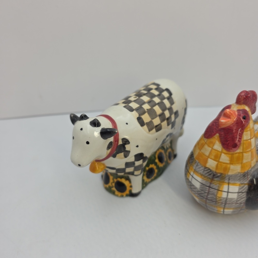 Debbie Mumm Sakura Cow Chicken Salt Pepper Shakers Farm Country Kitchen Set NOTE - Picture 3 of 16